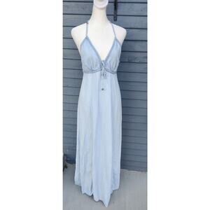 Guess Sz Small Bleached Denim Sundress Braided Straps Silver Ball Accents